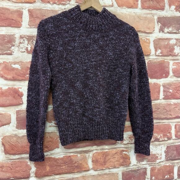 Vintage Talbots Sweater Women's Small Wool Blend Purple Boucle Knit Mock Neck - Picture 2 of 9
